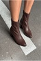 Women's Brown Winter Stretch Side Zipper Ankle Length Thick Heeled Boots 140 - 6