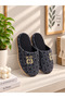 Prestij Embroidered Luxury Men's House Slippers Soundproof Wool Insole Slippers