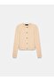 60935 Crew Neck Sequined Glitter Buttoned Knitwear Cardigan-Beige - 5