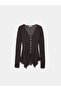 60433 Buttoned Peplum Lace Cardigan-Dark Brown - 6