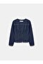 65398 Buttoned Fabric Coat - Navy Blue - 5