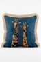 Petrol Ground Colorful Two Giraffe Patterned Fringed Throw Pillow Cover - Cream Tassels Modern Cover - 2
