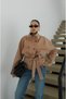 Camel Zinno High Collar Belted Trench Coat