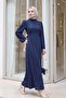 Hakim Collar Waist Tie Dress - Dark Navy Blue