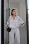 Stone Color Soho Bomber Jacket Pants Satin Set - 5