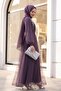 Front Stone Detail Draped Belted Tulle Evening Dress - 5