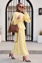 Lace Detailed Spanish Sleeve Lined Belted Tulle Voile Skirt Set - Yellow - 3