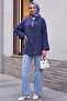 Piping Buttoned V-Neck Organza Voile Oversized Kimono -Dark Blue - 4