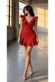 Double Flounce Lady Collar Scuba Fabric Dress Red 581368 - 3