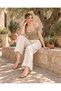 Women's Shamua Colored Front Piping Detail Back Strap Short Sleeve Knitted Blouse - 4