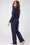 Peggy Dennis Detail Thin Slim Long Sleeve Women's Navy Blue Pajama Set - 4