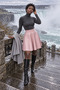 Women's Dusty Rose Flared Faux Leather Skirt - 8