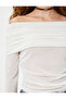 Madonna Collar Off-The-Shoulder T-Shirt Long Sleeve Draped Slim Fit Viscose Blend - 5