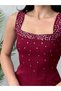 Quality Maxi Stone-Embellished Dress Burgundy - 4