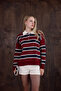 Burgundy Striped Polo Neck Buttoned Women's Knitwear Sweater - 4