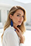 Gold Color Chain Earrings – Saks Blue Color Tassel Design - 4