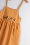 Linen / Cotton Fabric Strap Dress for Baby Girls and Children (Mustard Embroidered) - 2