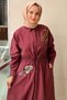 Shirt Collar Waist Belted Colorful Embroidered Dress - 3