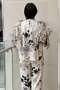 Rose Patterned Organza Ruffle Blouse Trousers Set - 5