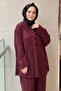 Self-Patterned Gathered Collar Tunic Pants Set - 3