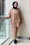 Mixed Fabric Piece Patterned Tunic Pants Set