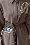 Shirt Collar Waist Belted Colorful Embroidered Dress - 5