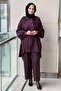 Ruffle Detailed Mixed Fabric Patterned Tunic Trouser Set - 3