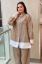 Detailed Piece-Worked Striped Shirt and Pants Set - 2