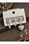Brass Zircon Stone Heart Model Silver Color 3-Piece Double Women's Earring Set
