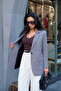 Gray Lined Suede Blazer Jacket with Elbow Detail - 5