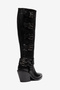 Black Matte Leather Binci Western Cowboy Buckle Detail Boots - 4