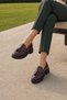 Burgundy Patent Leather Genuine Leather Tasseled Women's Loafer Shoes - 2