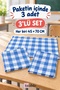 Lunch Cover Set of 3 Checkered Blue 45 × 70 cm – for Kindergarten and Primary School, 100% Cotton, Suitable for Food Contact - 3