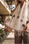 Brown Handmade Cotton Scarf with Pearls - 2