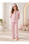 Girls Striped Heart Pattern Buttoned Cotton Long Sleeve Pajama Set - 2