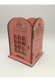 Wooden Pen Holder Telephone Booth Pink - 3