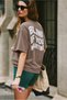 Crep Women's Darling Written Front and Back Printed Oversize Crew Neck Short Sleeve T-Shirt 100% Cotton Vi