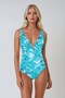 Ariel Colorful Patterned V-Neck Swimsuit Turquoise