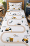 مجموعة بيكيه مفردة مطبوعة للأطفال والرضع من Construction Machinery Road مقاس 160x230 باللون الأبيض - 4