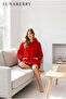 Red plush Hooded blanket clothes, comfortable/warm pajamas, above knee loose fit, ideal for cold weather - 4