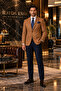 Slim Fit Men's Suit with Suede Jacket – Tan Brown Jacket, Navy Blue Trousers, Shirt