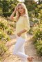 Women's Yellow Mesh Skirt Part Lace Short Sleeve Belted 100% Acrylic Knitwear Blouse Sweater - 4