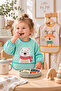 Teddy Bear and Deer Patterned Long Sleeve Baby Feeding and Activity Bib with Pockets - 4