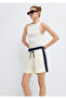 Stripe Detailed Ecru Linen Shorts 1410272-70048