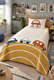 Car and Road Themed Baby Pique Set - Linear Transportation Nordic Mustard Blue Decorative Bedspread - 8