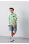 Boy's Green Sticker Printed Striped T-Shirt Arca T-Shirt