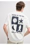 Sound of the Sea Printed Ecru T-Shirt Loose Fit / Comfortable Loose Cut 0613646-70057