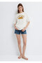 Garfield Printed Ecru T-Shirt Loose Fit / Comfortable Loose Cut 1614339-80194