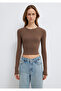 Long Sleeve Brown Crop Basic T-Shirt Crop / Short Cut 1612822 -81959 - 4