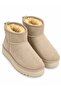 Women's Beige Fur Lined Extra Soft Round Toe Women's Mini Ankle Boots